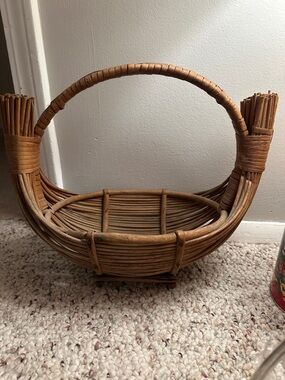 vintage hand-woven rattan boat basket